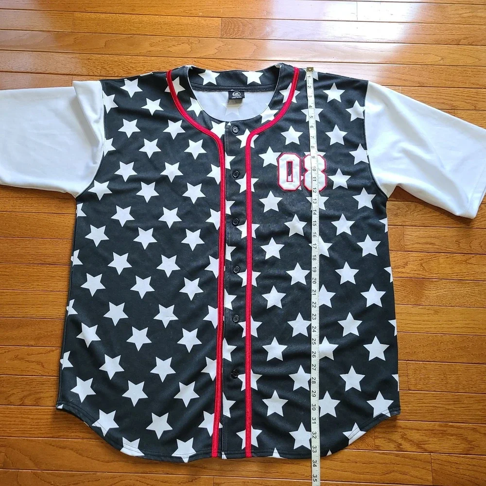 BTL Beyond The Limit Mens Button Up‎ Short Sleeve Stars Baseball Jersey 4XL
